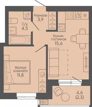 1-к кв. Волгоградская область, Волгоград Трехгорная ул., 27 (38.1 м)