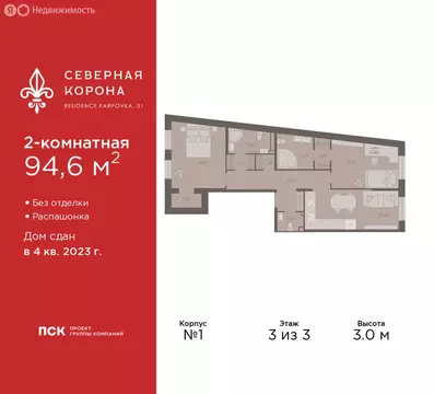 2-комнатная квартира: Санкт-Петербург, набережная реки Карповки, 31к1 ...
