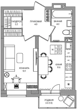1-к кв. Пермский край, Пермь ул. 3-я Нейвинская, 5 (37.3 м)