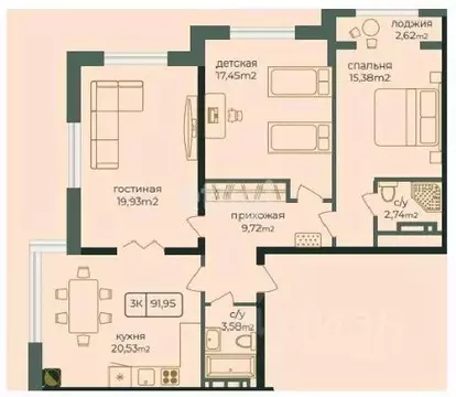 3-к кв. Дагестан, Каспийск просп. Акулиничева (91.16 м)