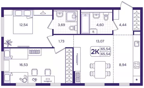 2-к кв. Приморский край, Владивосток ул. Борисенко (65.54 м)