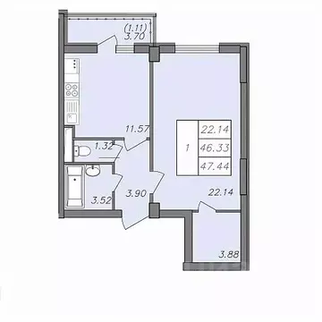 1-к кв. Воронежская область, Воронеж Волгоградская ул., 45 (46.3 м)