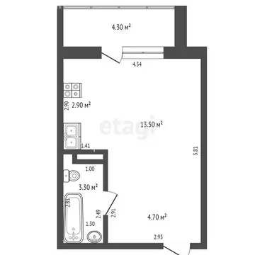 1-комнатная квартира: Миасс, улица Островского, 84 (19.9 м)