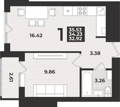 1-к кв. Калининградская область, Калининград ул. Героя России ...