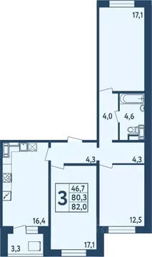 3-к кв. Башкортостан, Уфа ул. Мечтателей, 17 (81.5 м)