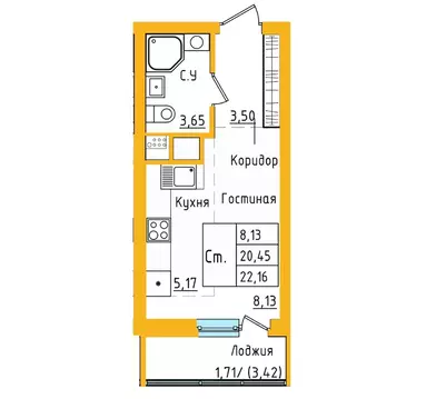 1-к кв. Башкортостан, Уфа ул. Валерия Лесунова, 22 (22.15 м)