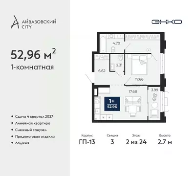 1-к кв. Тюменская область, Тюмень Айвазовский Сити жилой комплекс ...