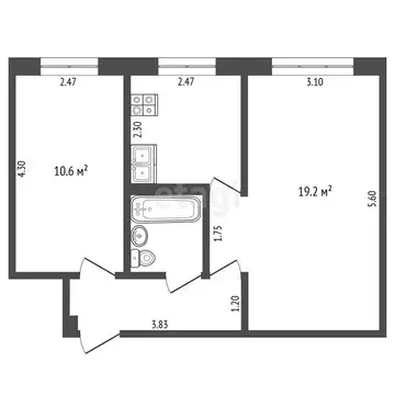 2-комнатная квартира: Тюмень, улица Энергетиков, 56 (43 м)