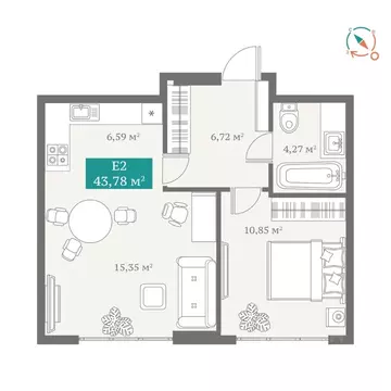 2-к кв. Тюменская область, Тюмень ул. Алматинская, 10 (43.78 м)