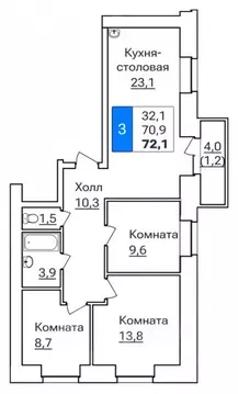 3-к кв. Амурская область, Благовещенск ул. Горького, 205 (72.1 м)