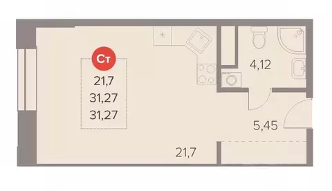 Студия Московская область, Люберцы Октябрьский просп., 28А (31.27 м)