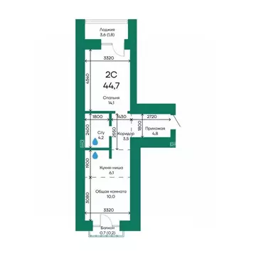 2-к кв. Алтайский край, Барнаул Просторная ул., 390к2 (44.7 м)