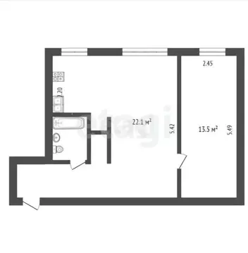 2-к кв. Архангельская область, Архангельск Садовая ул., 2к1 (44.3 м)