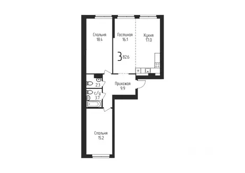 3-к кв. Башкортостан, Уфа ул. Бородинская, 19 (82.6 м)