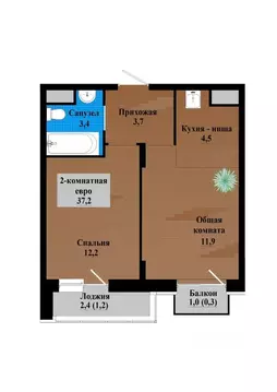 2-к кв. Забайкальский край, Чита просп. Маршала Жукова (37.2 м)