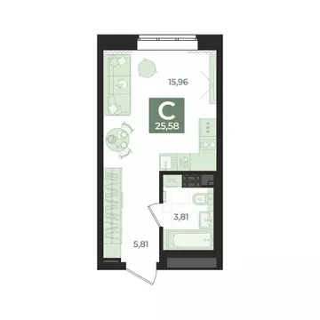 Студия Свердловская область, Екатеринбург Уктус жилрайон,  (25.58 м)