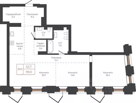 3-к кв. Алтайский край, Барнаул пл. Баварина, 8к2 (99.4 м)