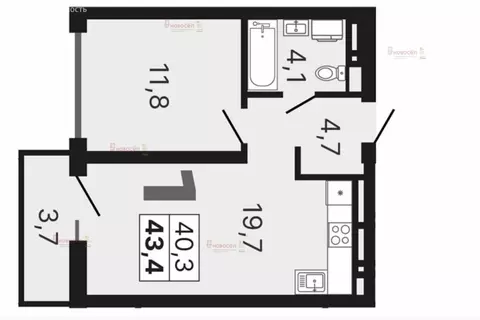 1-комнатная квартира: Екатеринбург, улица Шаумяна, 20 (35 м)