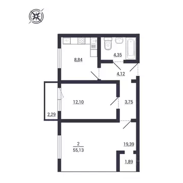 2-к кв. Курганская область, Курган Заозерный жилрайон, 16-й мкр, 12к2 ...