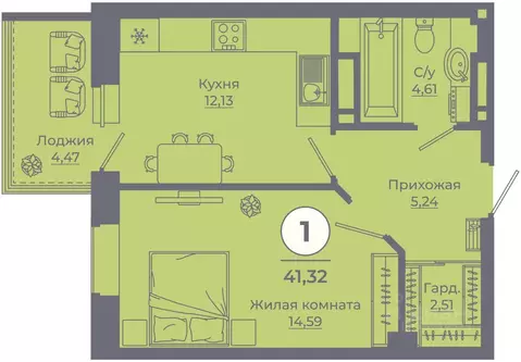 1-к кв. Ростовская область, Ростов-на-Дону ул. Еременко, 113 (41.02 м)