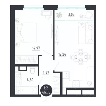 1-к кв. Тульская область, Тула  (46.73 м)
