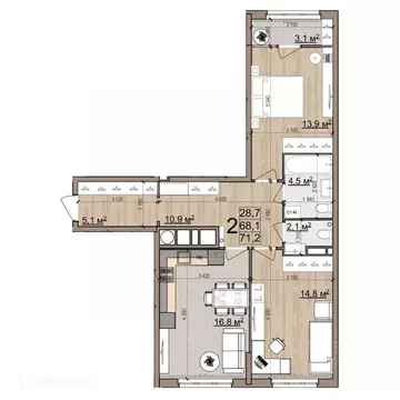 2-к кв. Рязанская область, Рязань Еврокласс жилой комплекс (71.2 м)