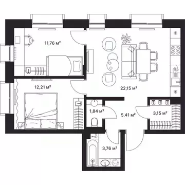 2-к кв. Владимирская область, Киржач ул. Свердлова, 10А (60.0 м)