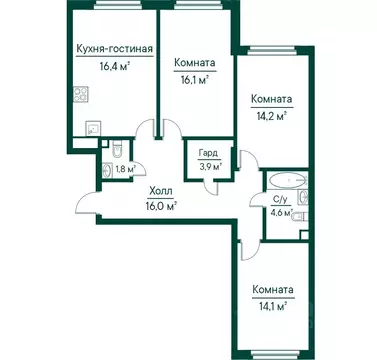 3-к кв. Самарская область, Самара Грин Ривер жилой комплекс (86.84 м)