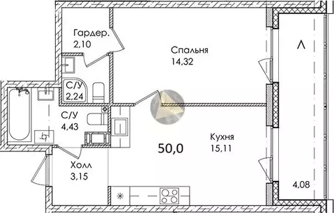 1-комнатная квартира: Сестрорецк, Авиационная улица, 5к1 (50 м)