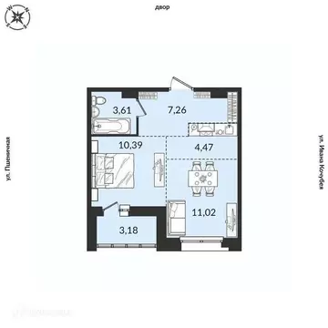 2-к кв. Иркутская область, Иркутск Пшеничная ул., 15 (39.93 м)