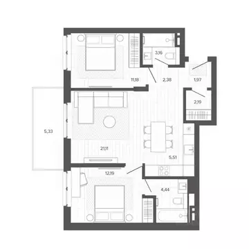 3-к кв. Алтайский край, Барнаул ул. Сизова, 20 (69.46 м)