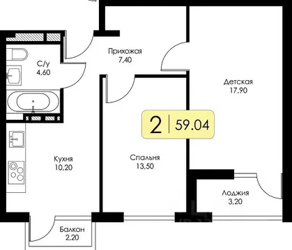 2-к кв. Смоленская область, Смоленск Среда жилой комплекс (59.04 м)