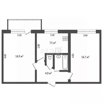 2-к кв. Вологодская область, Вологда Кубинская ул., 1 (45.3 м)