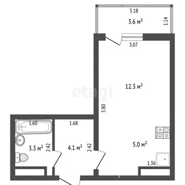 Квартира-студия: Анапа, улица Адмирала Пустошкина, 22к12 (28.3 м)
