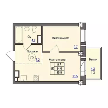 1-к кв. Псковская область, Псковский район, Завеличенская волость, д. ...