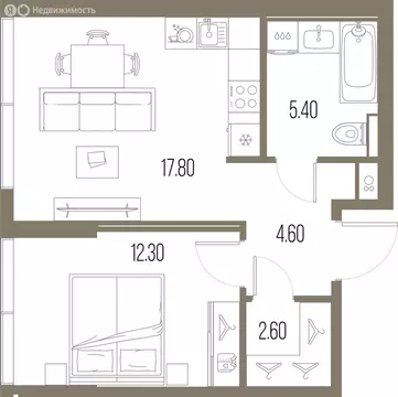 1-комнатная квартира: Москва, ЖК Северный Порт (42.7 м)