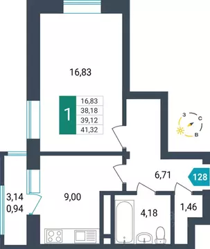 1-к кв. Забайкальский край, Чита ул. Бабушкина, 42Б (39.12 м)
