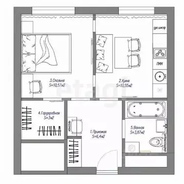 1-к кв. Удмуртия, Завьяловский район, с. Октябрьский 9А (36.0 м)