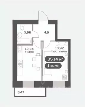 1-к кв. Красноярский край, Красноярск Академгородок мкр,  (35.14 м)