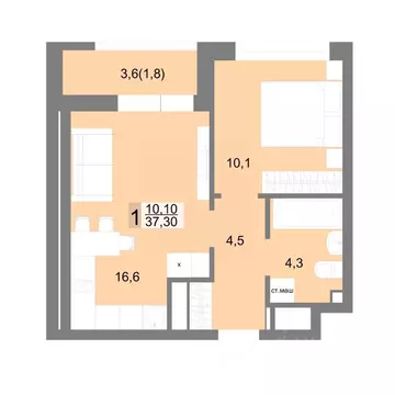 1-к кв. Свердловская область, Екатеринбург ул. Семена Лагоды, 80 (37.3 ...