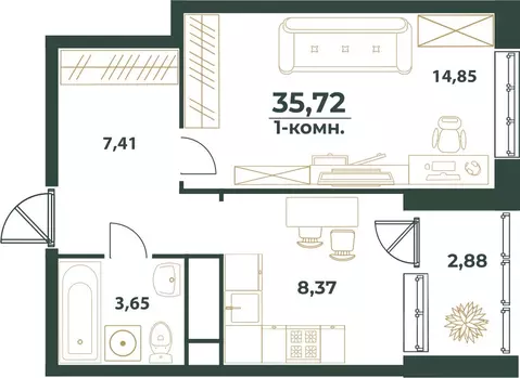 1-к кв. Башкортостан, Уфа ул. Ивана Спатара, 14 (35.72 м)