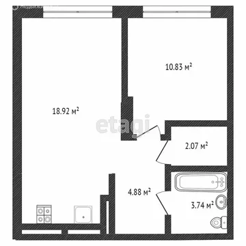 1-комнатная квартира: Тюмень, Стройотрядовская улица, 6 (39.6 м)
