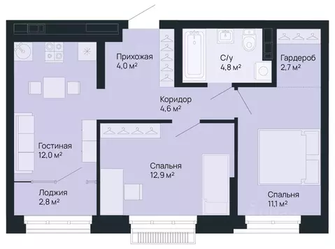 2-к кв. Нижегородская область, Нижний Новгород Резиденция жилой ...