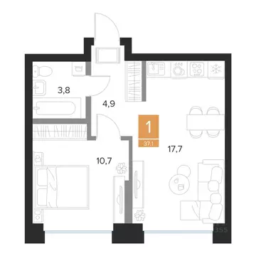 1-к кв. Курская область, Курск Парковый квартал Чувства жилой комплекс ...