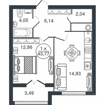 1-к кв. Тверская область, Тверь Бурашевское ш., 60 (43.77 м)