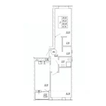 2-к кв. Калининградская область, Зеленоградск  (61.74 м)