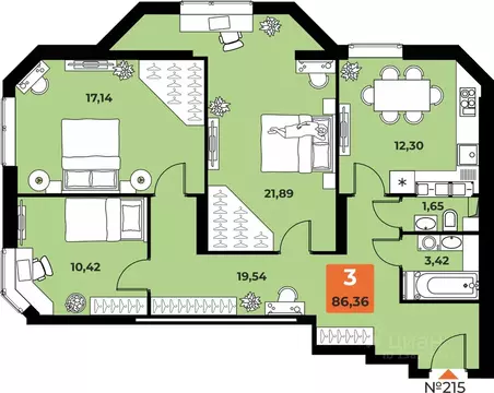 3-к кв. Самарская область, Самара просп. Карла Маркса, 231Б (86.36 м)