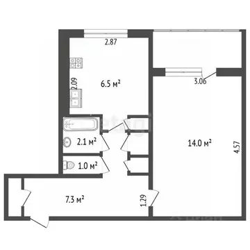 1-к кв. Мордовия, Саранск ул. Косарева, 7к1 (32.7 м)
