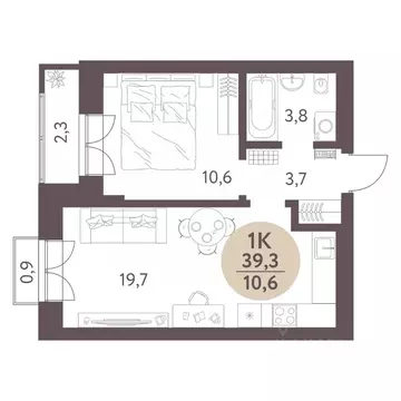 1-к кв. Новосибирская область, Новосибирск  (39.3 м)