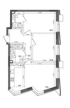 3-комнатная квартира: Казань, ЖК Вознесенский Квартал (68.84 м)